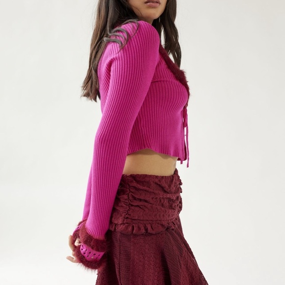 UO Rosie Faux Fur Trim Cardigan NWT Size Large - Picture 12 of 16